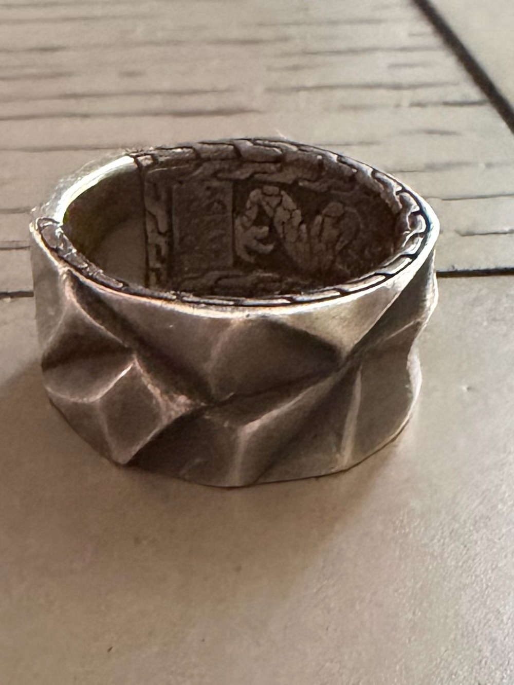 John Hardy Silver Textured Wide Band Ring Size 11